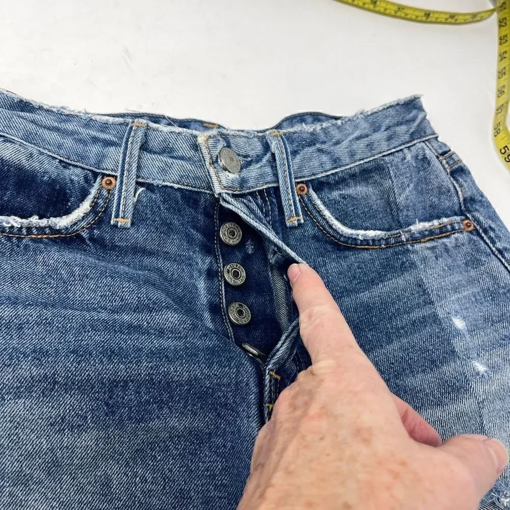 GRLFRND Women's High Rise Blue Denim Cut-Off Short Cotton Button Fly Size 24